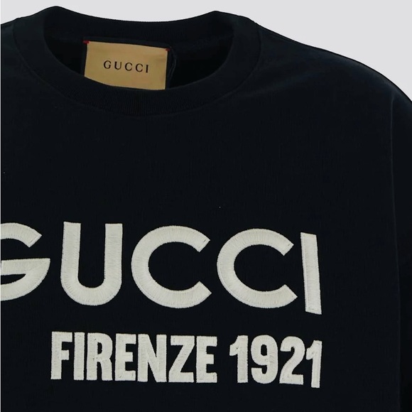 Like New Men Size Medium Gucci Logo Embroidered Oversized Tee 100% Cotton Black - Picture 4 of 13